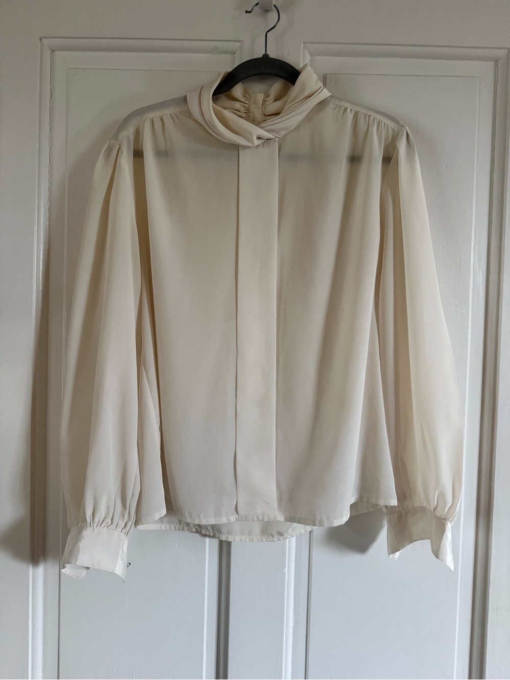 Cream High-Neck Long Sleeve Blouse